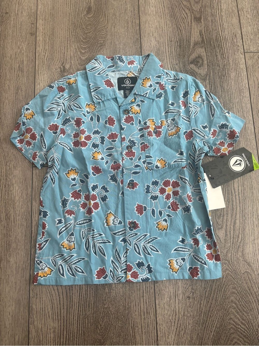 Volcom boys Sky Blue Floral Short-Sleeve Button-Up Shirt